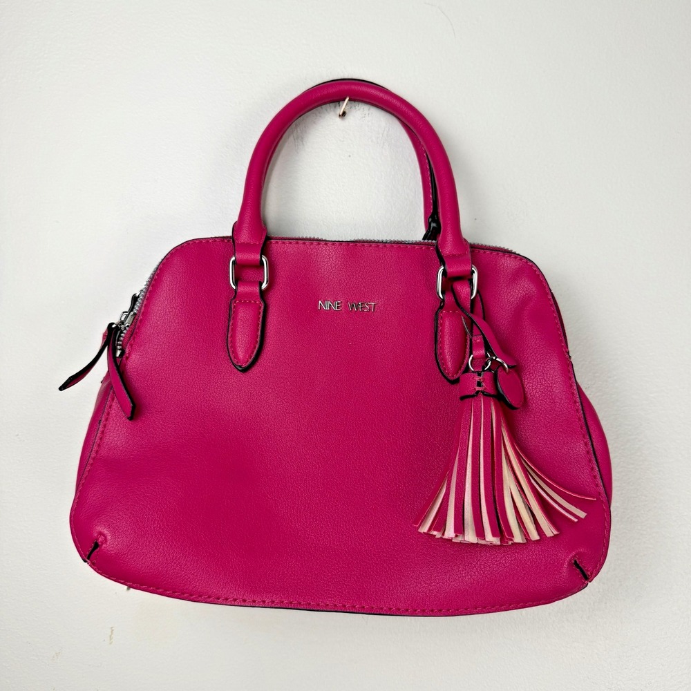Nine West Handbag Women's Hot Pink Faux Leather Stylish Tassel Charm Fun Classic